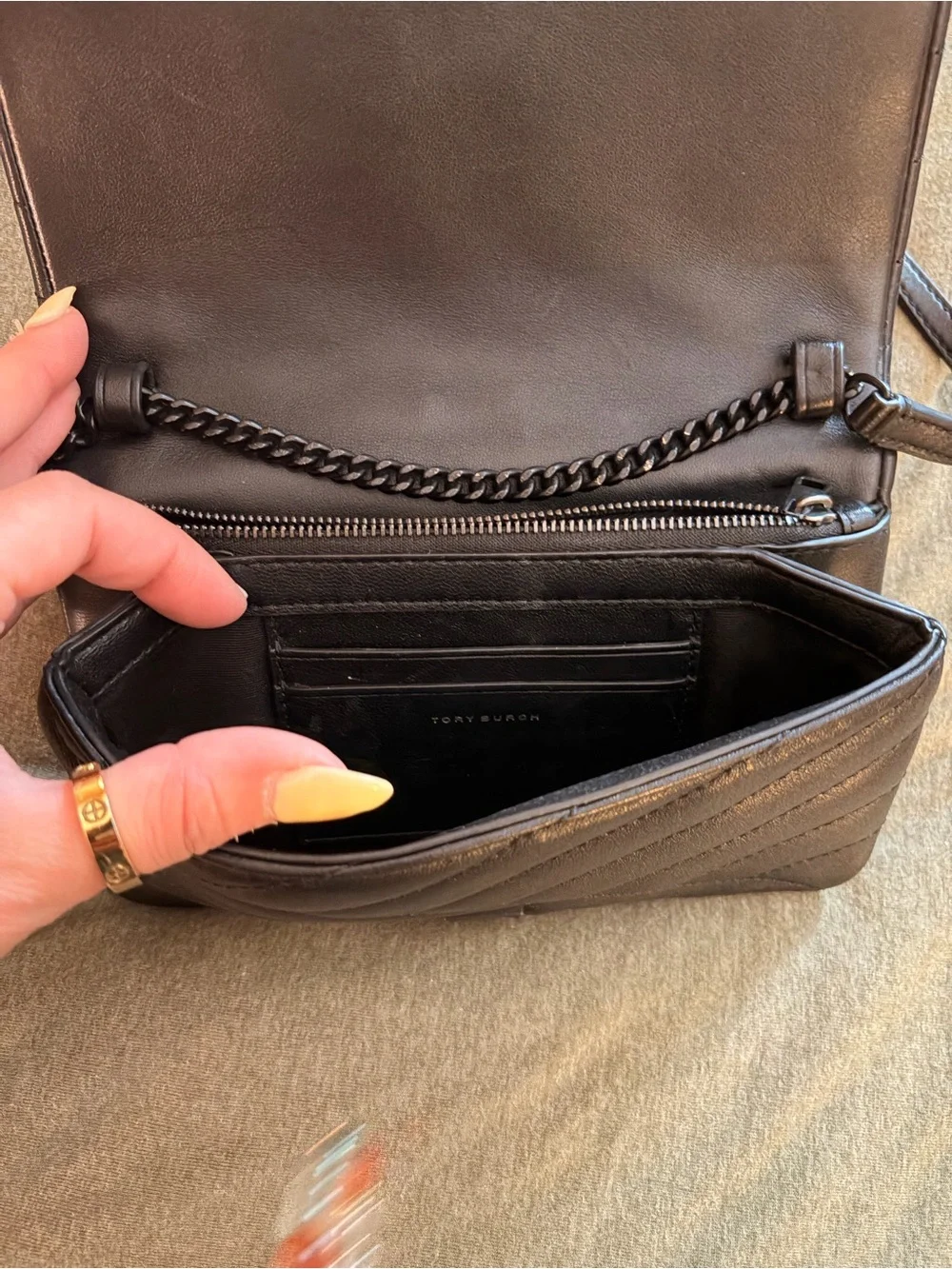 Tory Burch Black Quilted Leather Chain Strap Crossbody